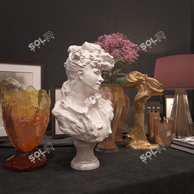 Art Deco Vase Set & Sculpture 3D model image 2