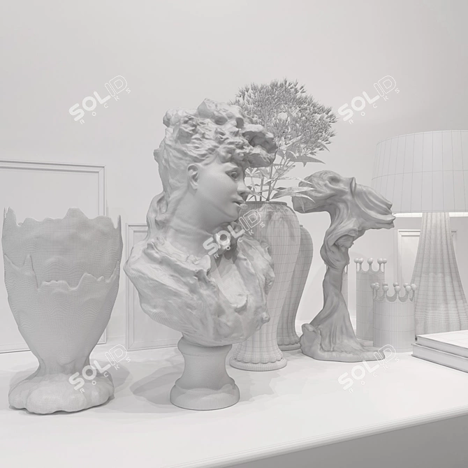 Art Deco Vase Set & Sculpture 3D model image 3