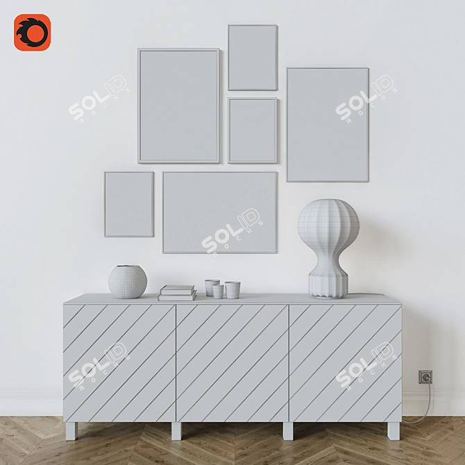 Blue Decor Set - Gatto Table Lamp, IKEA Бесто, Posters 3D model image 2