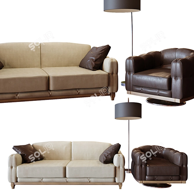 Italian Gold Comfort Upholstered Furniture 3D model image 1