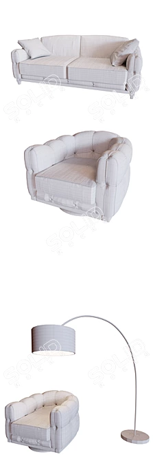 Italian Gold Comfort Upholstered Furniture 3D model image 3