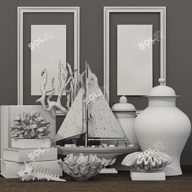 Elegant Decor Collection: Coral, Vase, Porcelain, Book, Ship 3D model image 2