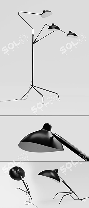 Serge Mouille Sconce: Floor & Table Lamp, 1-3 Arms 3D model image 2