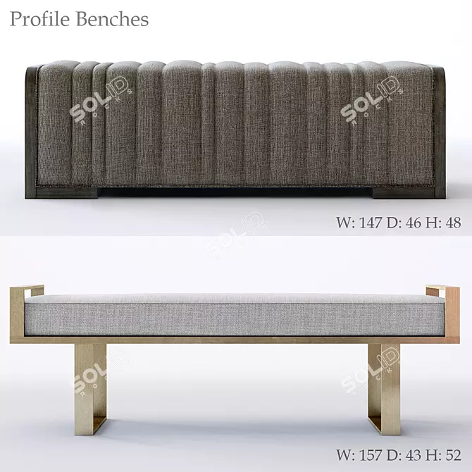 Sleek Metal Profile Bench 3D model image 1