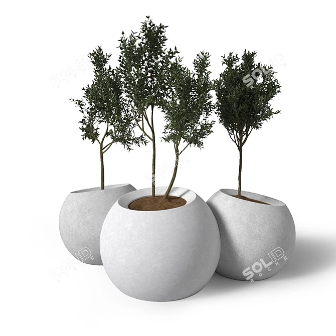 Contemporary Modular Round Concrete Planter 3D model image 1