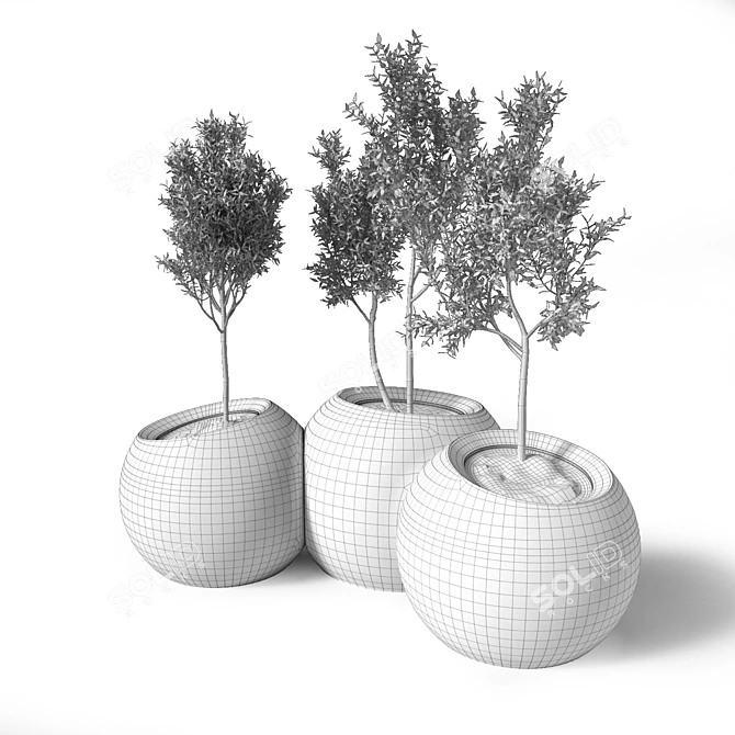 Contemporary Modular Round Concrete Planter 3D model image 3