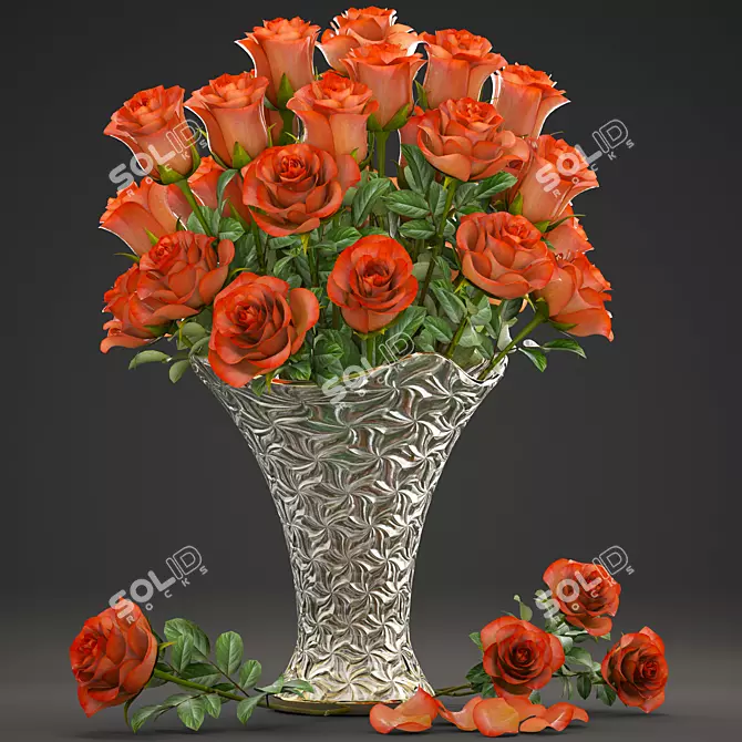 Eternal Elegance: Rose Bouquet in Glass Vase 3D model image 1