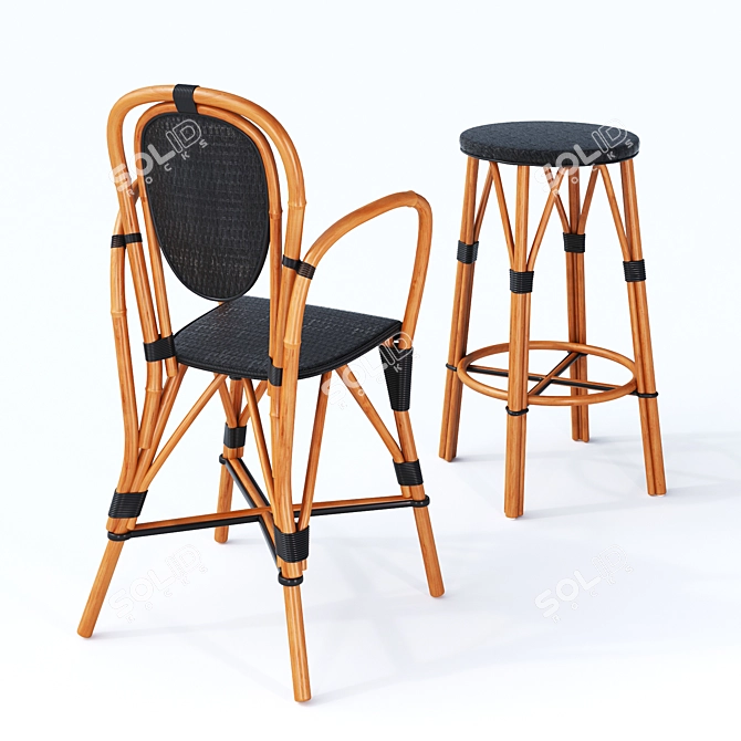 Classic French Bistro Seating 3D model image 2