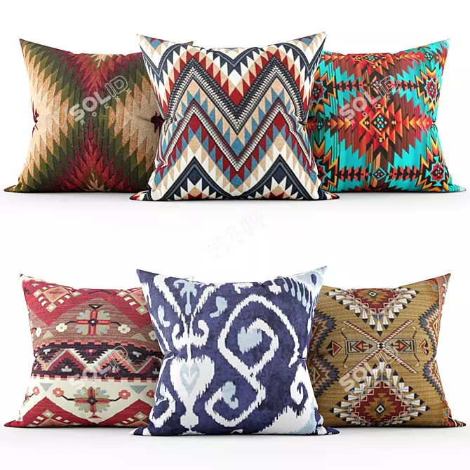 Elegant Embroidered Pillows 3D model image 1