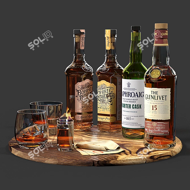 Whisky Bottle & Glass Set 3D model image 1