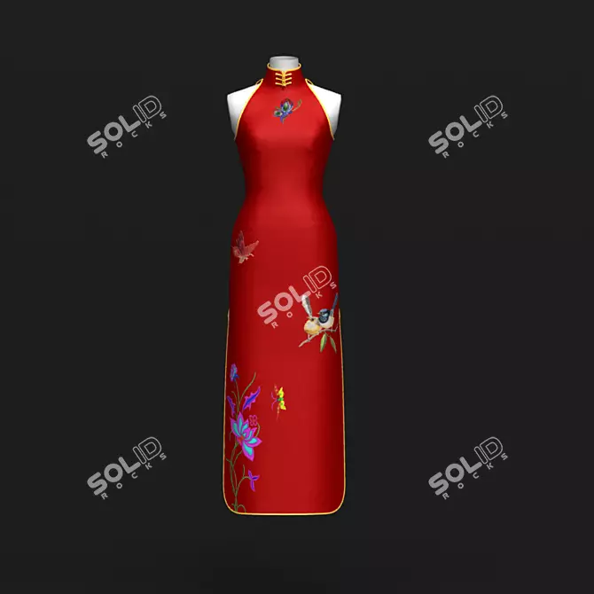 Elegant Cheongsam Dress 3D model image 1