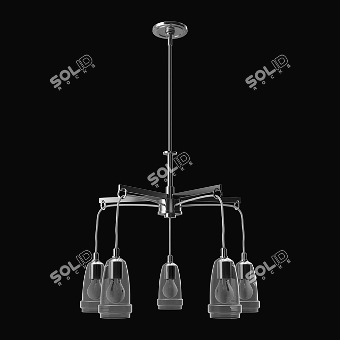 Sleek Brushed Nickel Chandelier - 5-Light 3D model image 1