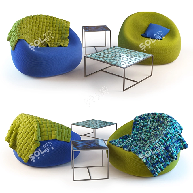 Paola Lenti Otto Chair & Cocci Table Set 3D model image 1