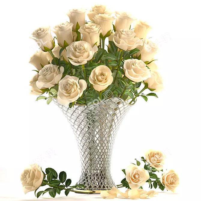 Elegant White Rose Bouquet 3D model image 1