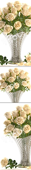 Elegant White Rose Bouquet 3D model image 2