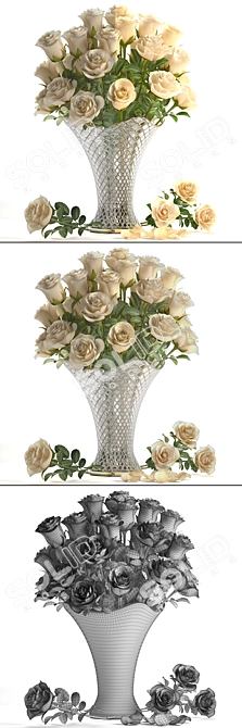 Elegant White Rose Bouquet 3D model image 3