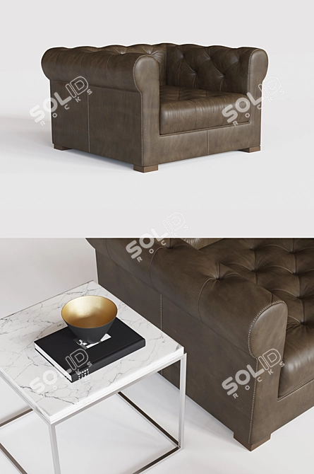 Luxury MODENA Chesterfield Leather Chair and Half 3D model image 2