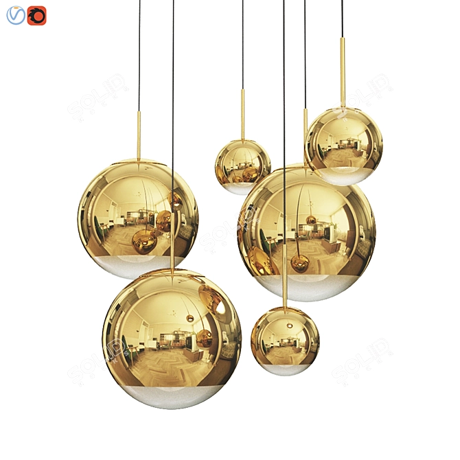 Golden Mirror Ball Pendant Light 3D model image 1