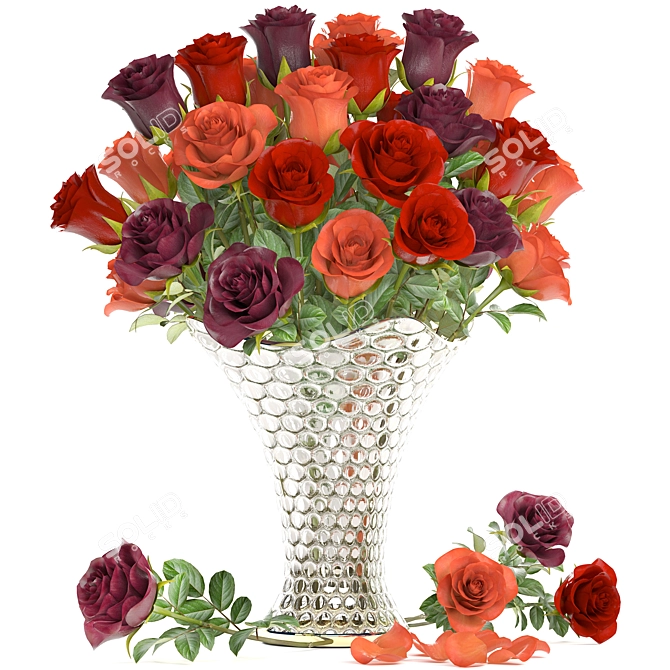 Classic Red Rose Bouquet in Glass Vase 3D model image 1