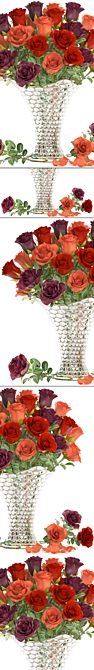 Classic Red Rose Bouquet in Glass Vase 3D model image 2