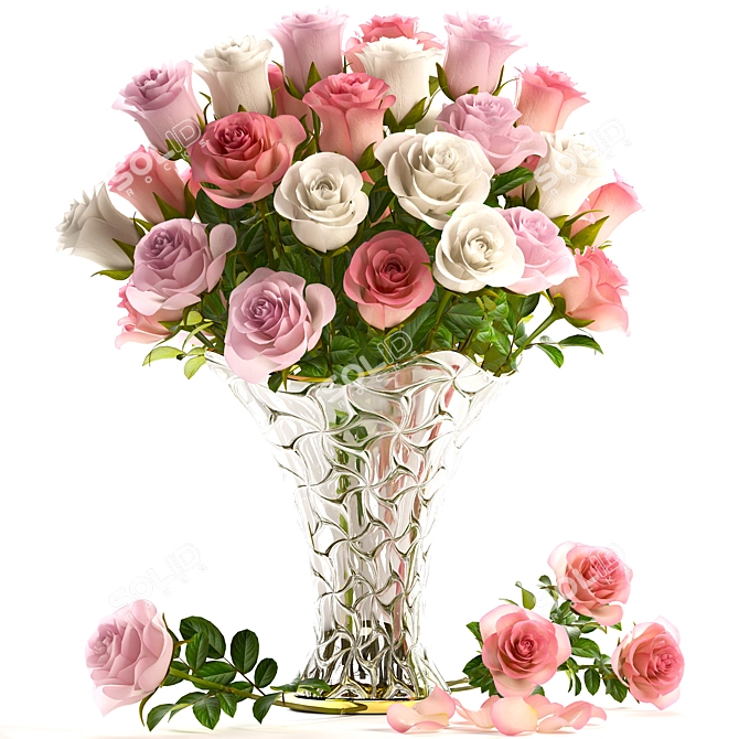 Elegant Rose Bouquet in Glass Vase 3D model image 1