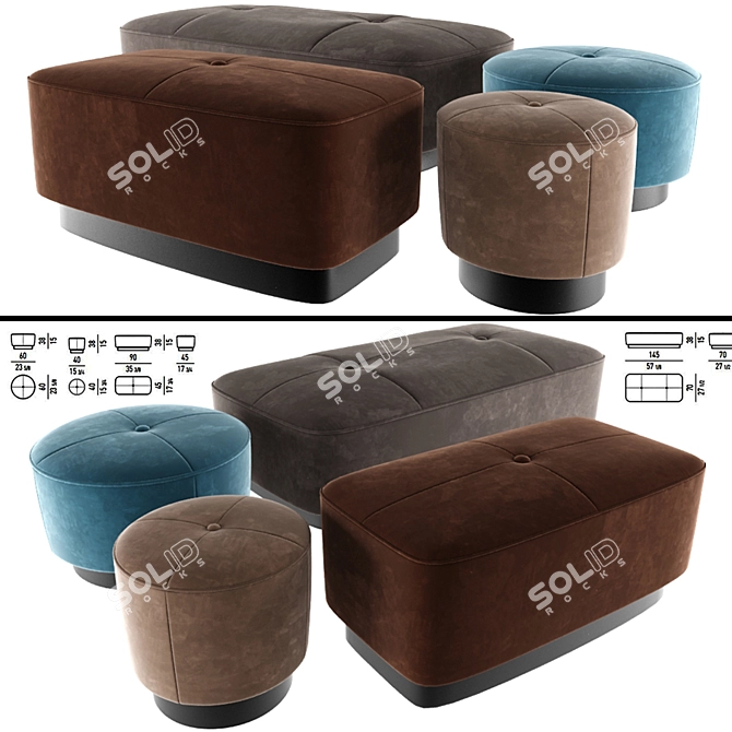 Luxurious Velvet Jacques Poufs 3D model image 1