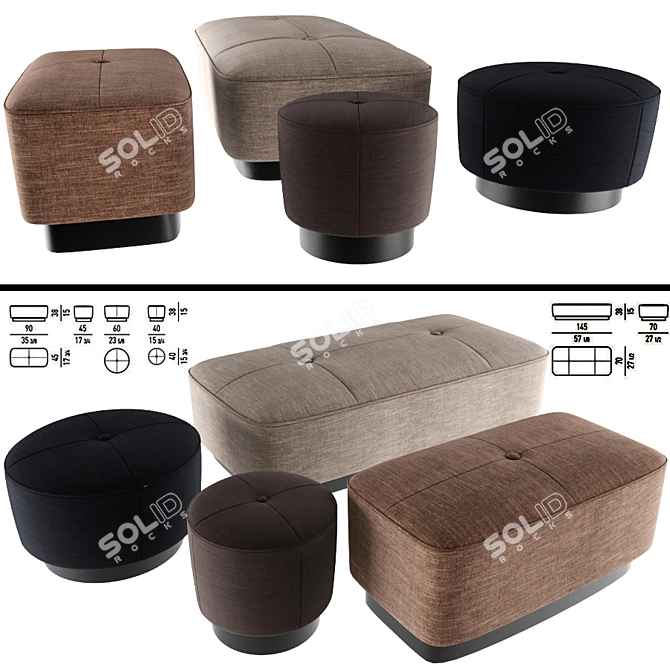 Elegant Fabric Poufs by Minnoti 3D model image 1