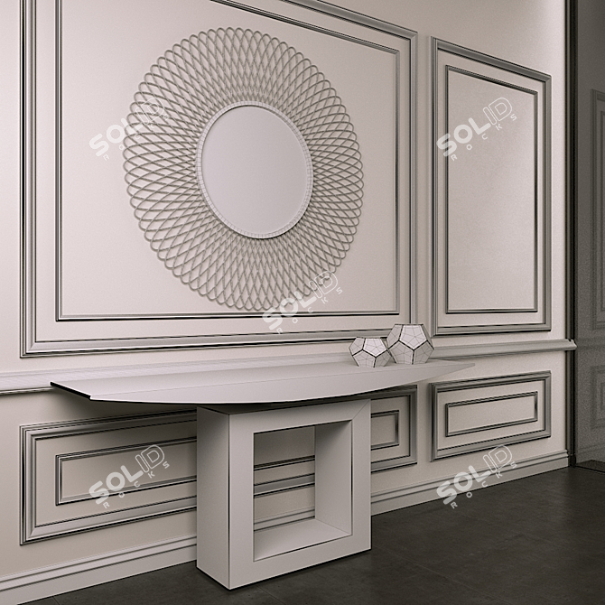 Sleek Walnut Console & Copper Mirror 3D model image 3