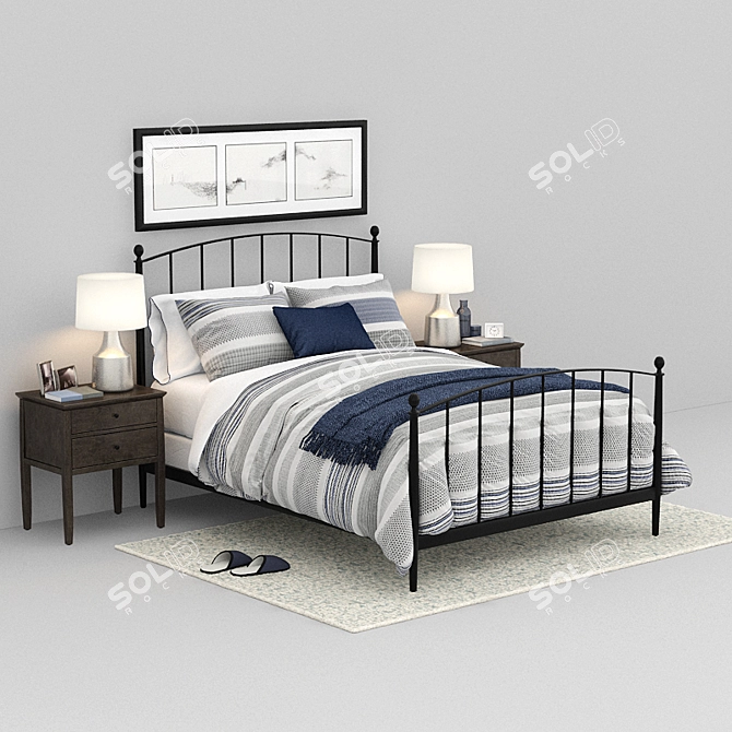 Elegant Mason Shadow Queen Bed 3D model image 1