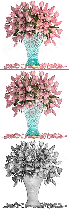 Pink Tulip Bouquet 3D model image 3