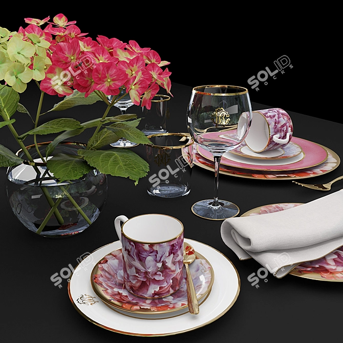 Title: Elegant Roberto Cavalli Tableware 3D model image 2