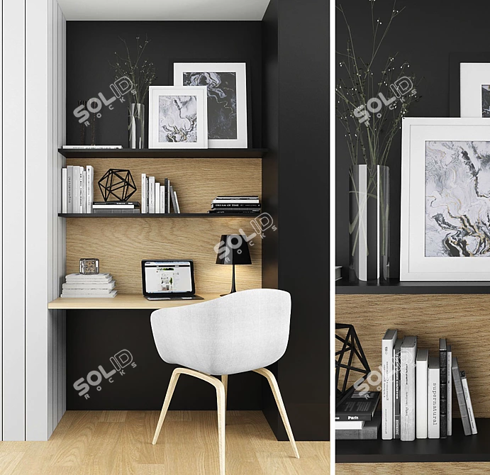 Elegant Decor Set: Chair, Table, Shelves 3D model image 1