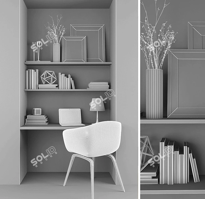 Elegant Decor Set: Chair, Table, Shelves 3D model image 3