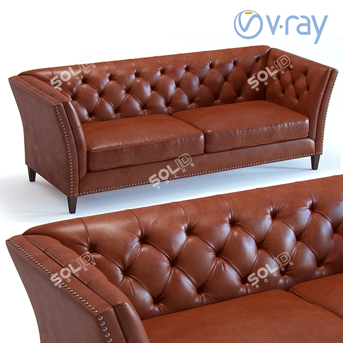 Luxury Leather Tufted Sofa 3D model image 2