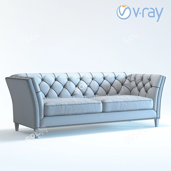 Luxury Leather Tufted Sofa 3D model image 3