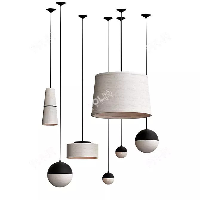 Stylish Fabric Pendant Lights 3D model image 1