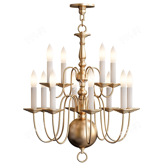 Elegant Dutch Brass Chandelier 3D model image 1