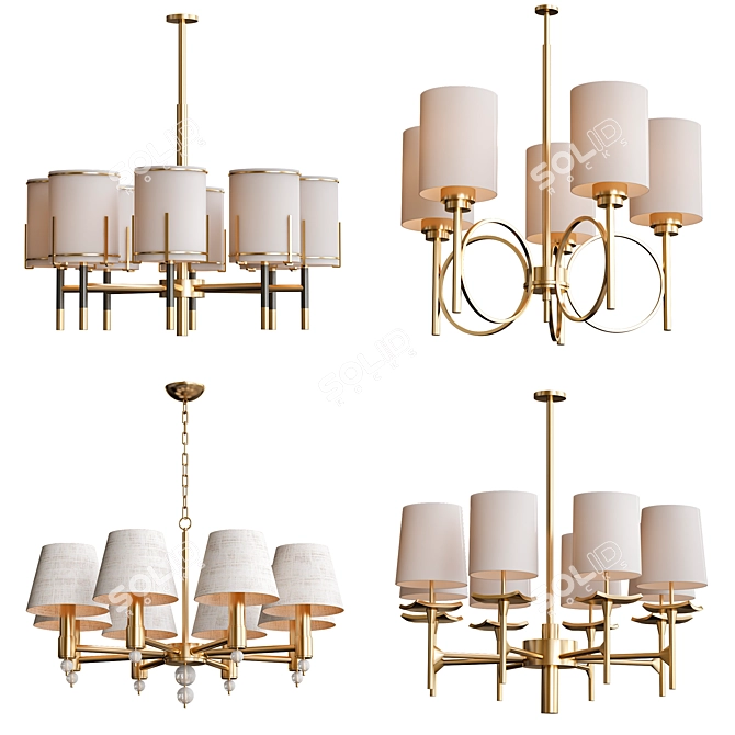 Vintage Brass Chandelier 3D model image 1