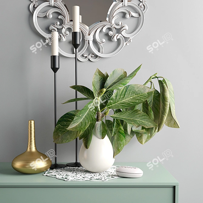 Sleek Metal Vases & Chic Mirror 3D model image 2