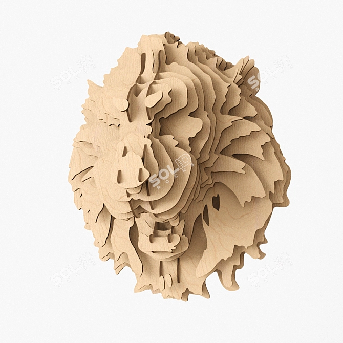 Regal Plywood Lion Wall Sculpture 3D model image 1