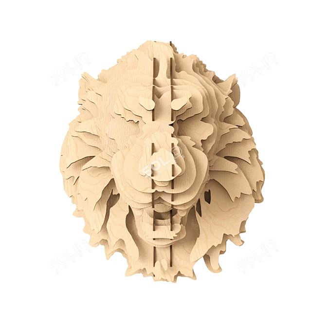 Regal Plywood Lion Wall Sculpture 3D model image 2