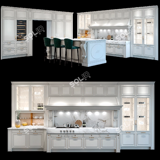 Roma Collection: Exquisite Woodwork with Brass Accents 3D model image 1
