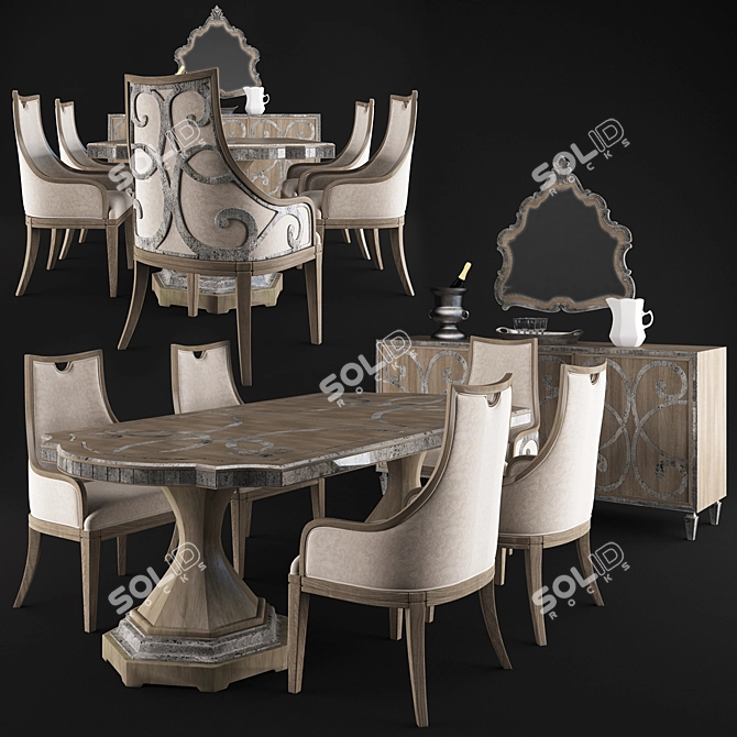 Elegant Juliet Dining Set 3D model image 1