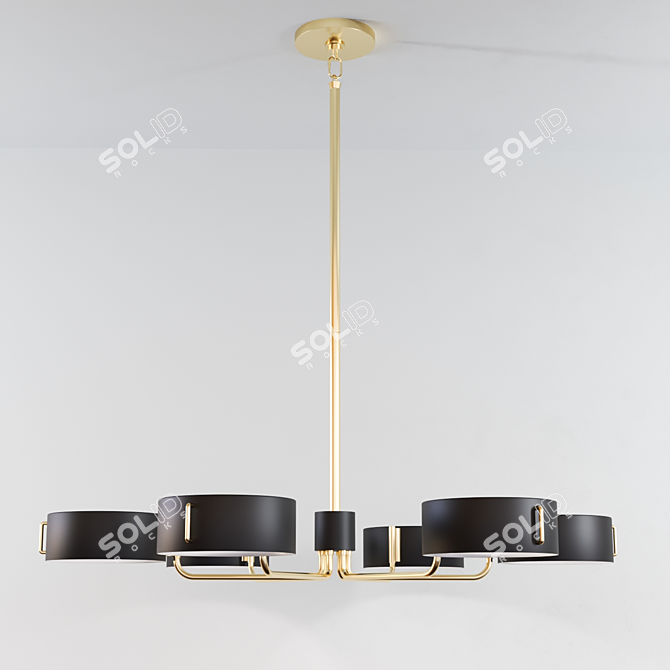 Sleek Brass Black Shade Chandelier 3D model image 1