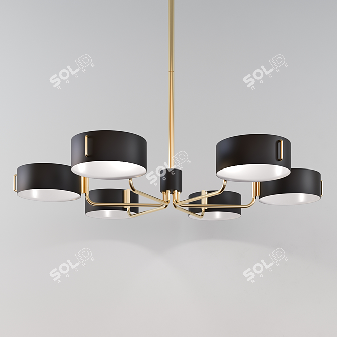 Sleek Brass Black Shade Chandelier 3D model image 2