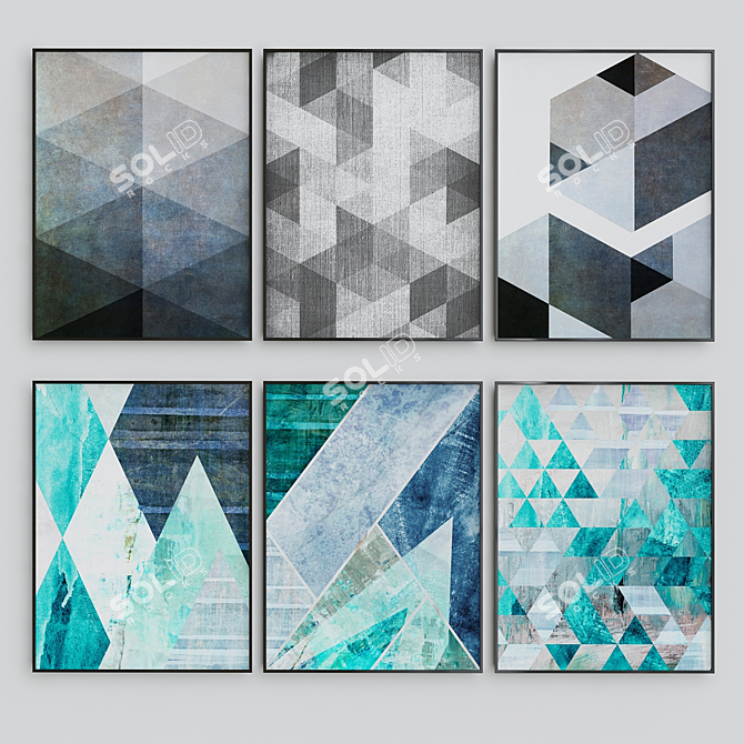 Geometric Navy Wall Art 3D model image 1