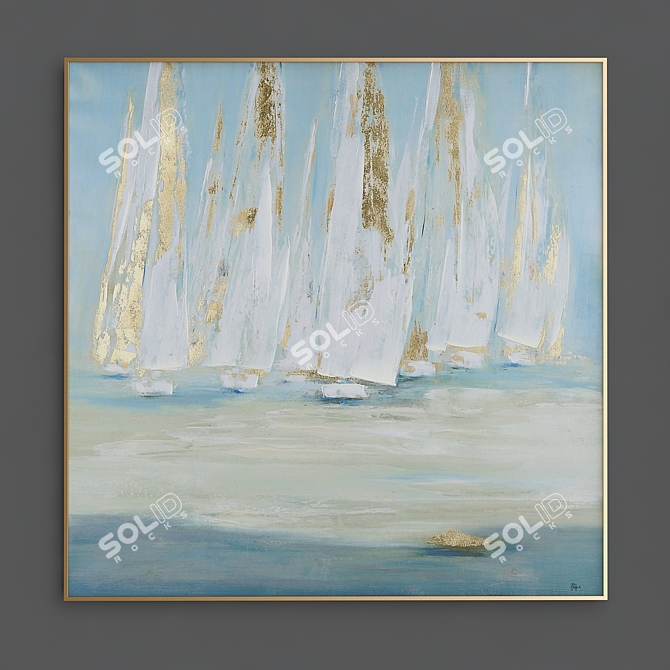 Coastal Serenity: Blue and Gray Wall Art 3D model image 1