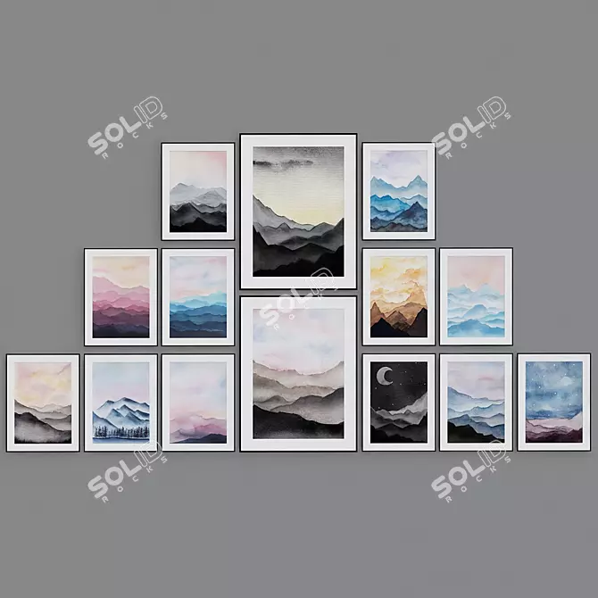 Mountain Watercolor Art Prints 3D model image 1