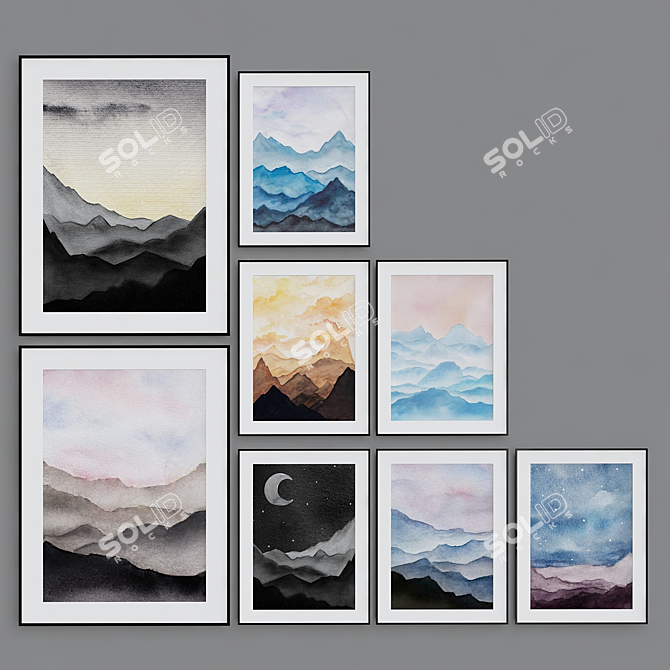 Mountain Watercolor Art Prints 3D model image 2