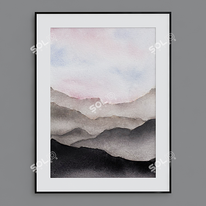 Mountain Watercolor Art Prints 3D model image 3